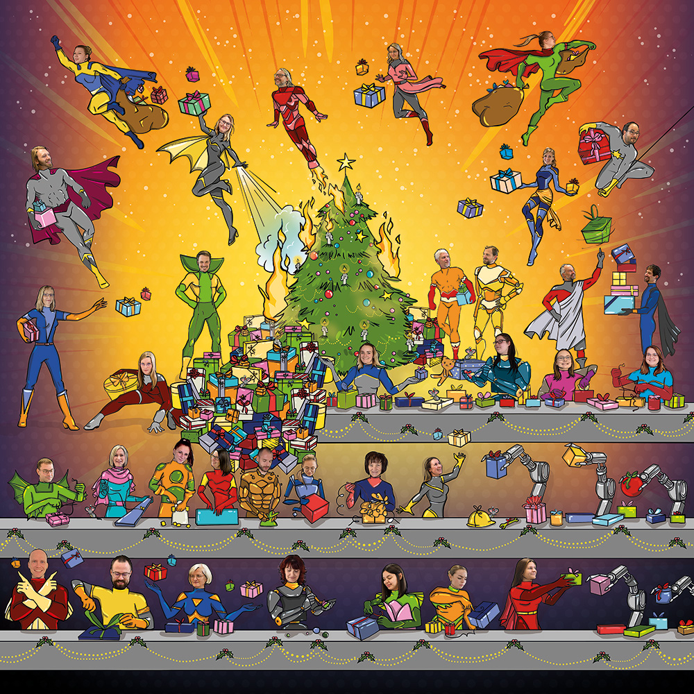 Superhelden Weihnachtskarte Team
